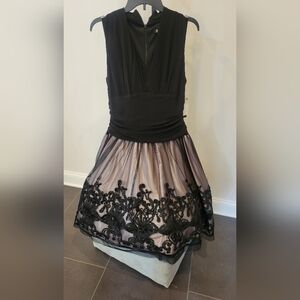 SLNY Black and Cream Midi Dress